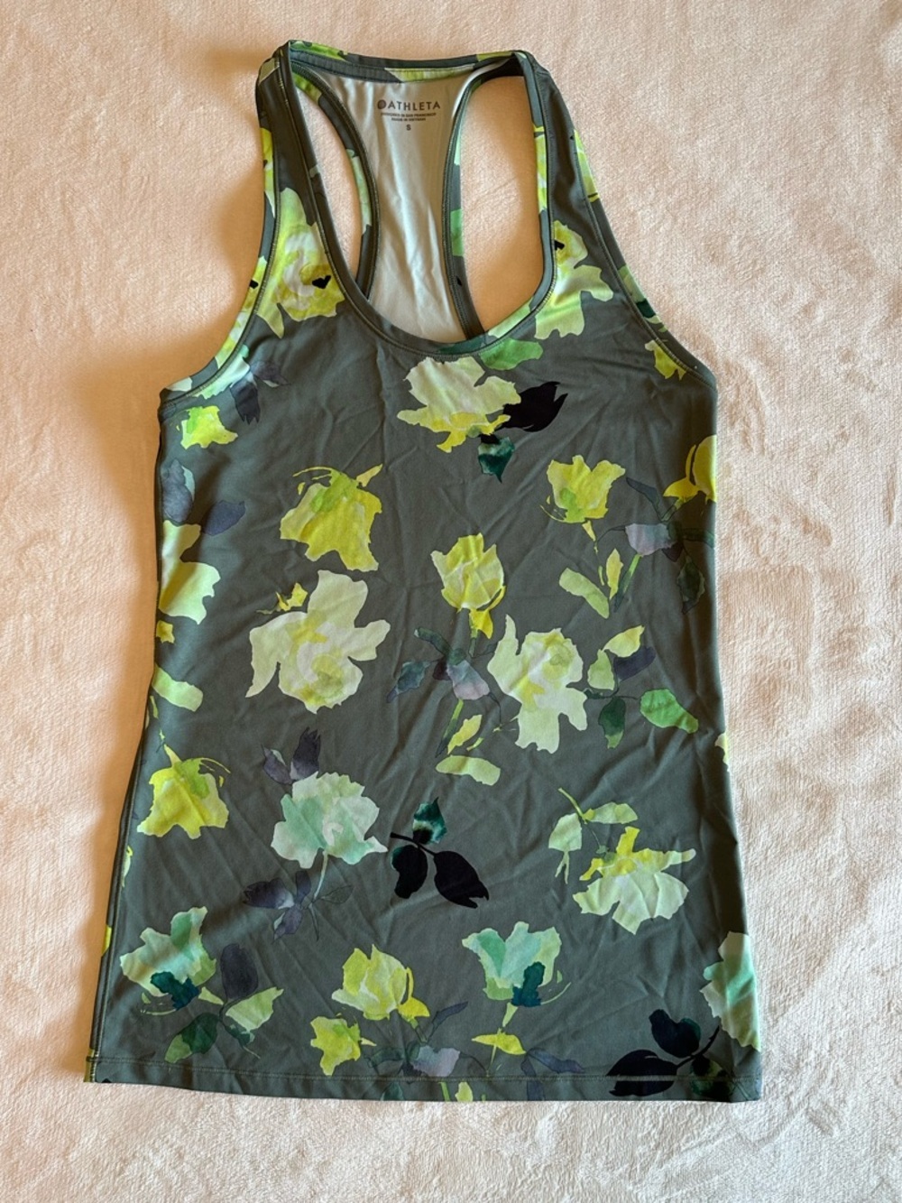 Athleta Green Floral Racerback Tank Top Size Small
